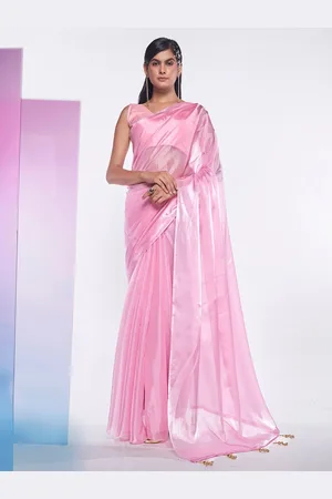 Kalista Pink Organza Saree With Blouse Piece