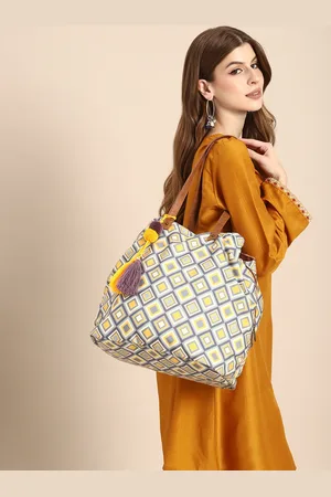 Sangria Geometric Printed Oversized Structured Tote Bag with Tasselled
