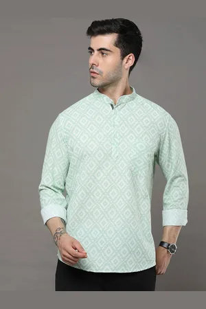 Bushirt Geometric Printed Mandarin Collar Cotton Kurta