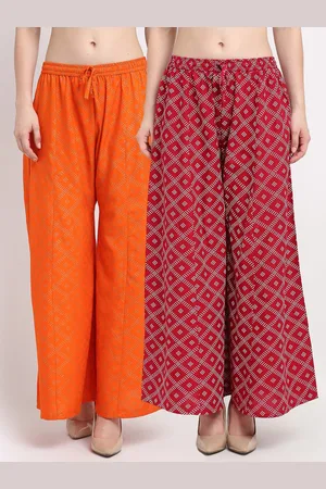 Jinfo Women Red & Orange Set Of 2 Block Printed Flared Fit Palazzos