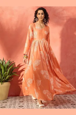 InWeave Ethnic Motifs Printed Gotta Patti Crepe Anarkali Kurta