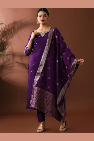 Jaipur Women Floral Embroidered Regular Kurta with Trousers & With Dupatta