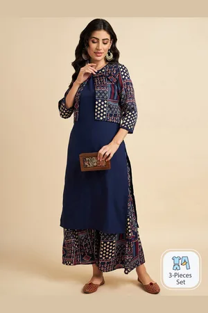 Azira Round Neck Straight Kurta With Palazzo With Jacket