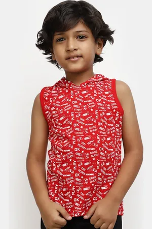 V-Mart Boys Conversatonal Printed Hooded Sleeveless Cotton Tshirt