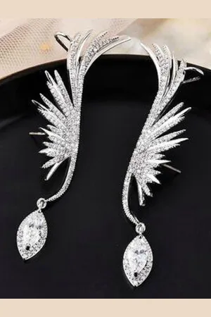 Krelin Silver Plated Cubic Zirconia & Rhinestone Classic Ear Cuff Earrings