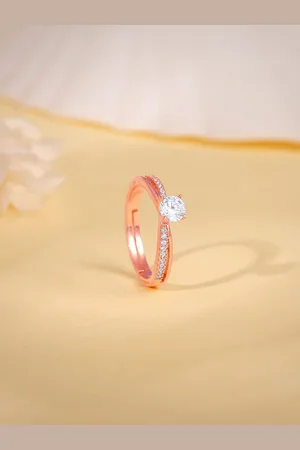 GIVA 925 Silver Rose Gold-Plated Cubic Zirconia Studded Layered Adjustable Finger Ring