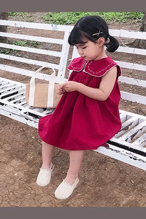 LULU & SKY Girls Cotton A-line Solid Dress
