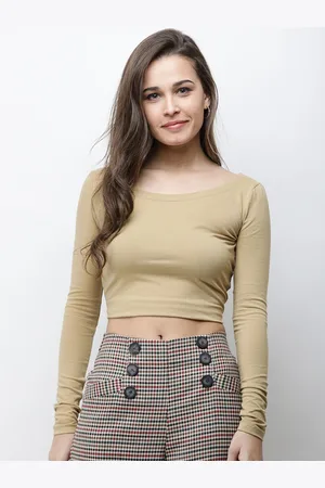 Cation Women Khaki Solid Pure Cotton Top