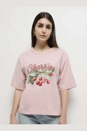Marks & Spencer Women Sports Printed V-Neck Extended Sleeves Applique T-shirt