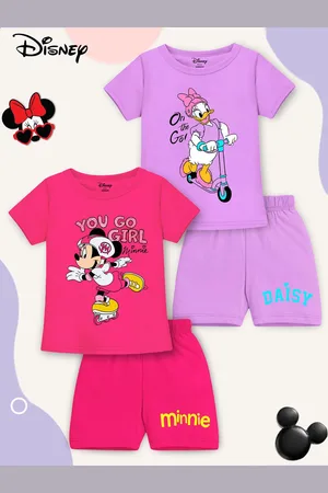 YK Girls Pack Of 2 Minnie & Daisy Duck Printed Round Neck T-Shirts With Shorts
