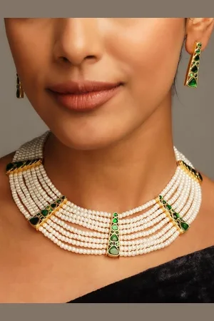 ABDESIGNS Sophisticated Gold Plated Pachi Kundan Choker Necklace Jewellery Set