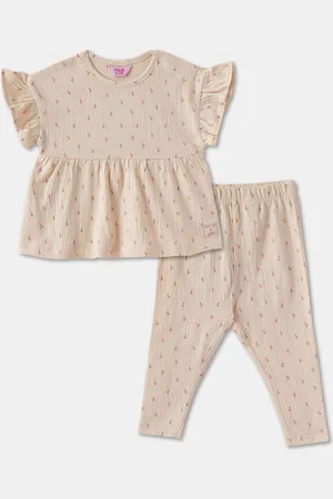 R&B Girls Floral Printed Round Neck Pure Cotton Top & Shorts