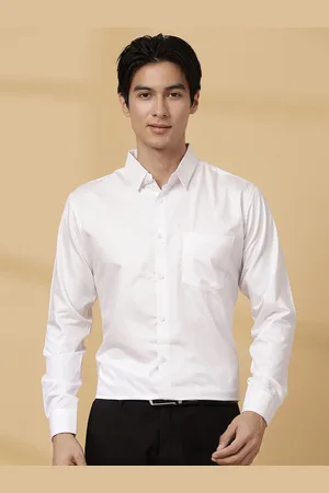 Majestic Men Modern Spread Collar Solid Poly Silk Slim Fit Formal Shirt