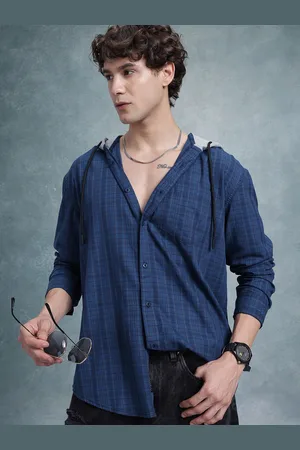 Roadster The Life Co. Tartan Checks Pure Cotton Hooded Relaxed Fit Shirt