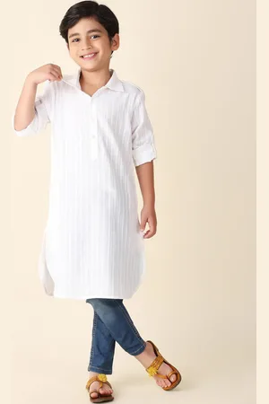 Fabindia Boys Roll-Up Sleeves Striped Pathani Kurta