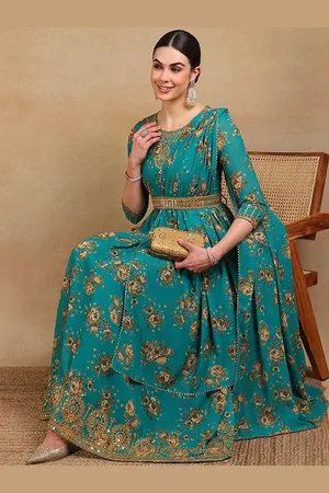 House of Pataudi Floral Printed Anarkali Kurta Trouser With Dupatta