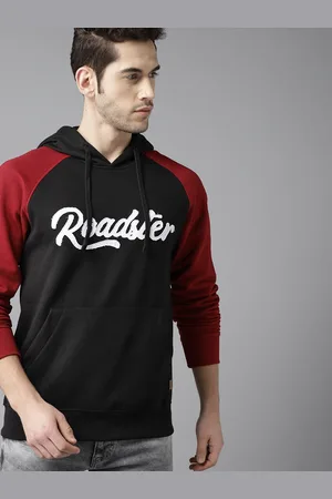 Roadster Men Black & White Brand Logo Embroidered Hooded Sweatshirt