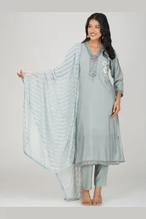 Charitra Women Floral Yoke Design Regular Thread Work Kurta with Trousers & With Dupatta