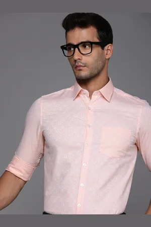 Louis Philippe Men Peach-Coloured Self-Design Slim Fit Floral Pure Cotton Formal Shirt