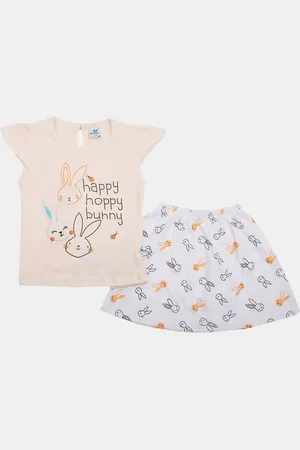 V-Mart Infants Girls Printed Pure Cotton Top with Skirt