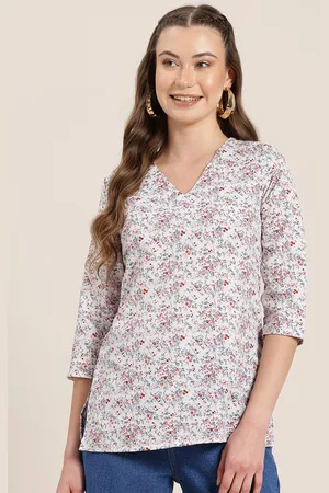 HERE&NOW Floral Printed V-Neck A-Line Kurti