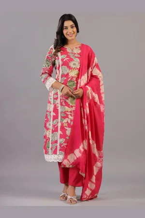 Amchoor Floral Printed Pure Cotton Straight Kurta With Trousers & Dupatta