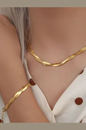 AQUASTREET 18K Antitarnish Waterproof Twisted Snake Chain Necklace and Bracelet Set