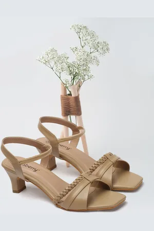 DressBerry Beige Braided Strap Kitten Heels
