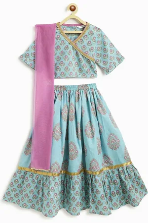 Campana Girls Printed Zari Ready to Wear Lehenga & Blouse With Dupatta