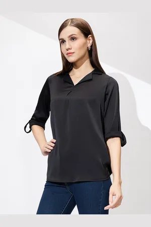 Globus Roll-Up Sleeves Monochrome Satin Shirt Style Top