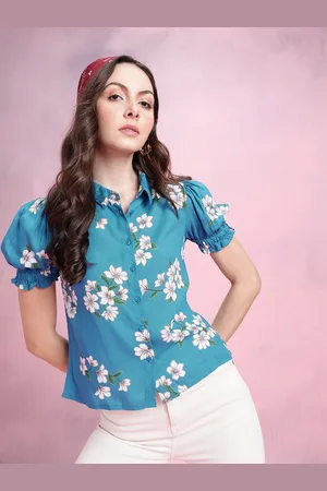 DressBerry Floral Print Puff Sleeves Shirt Style Top