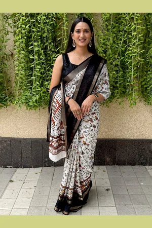 HERE&NOW Kalamkari Printed Pure Cotton Kanjeevaram Saree