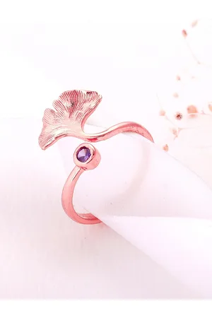 GIVA Rose Gold-Plated Purple Artificial Stone Studded Sterling Silver Finger Ring