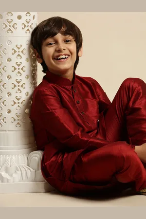 Sanwara Boys Maroon Solid Kurta