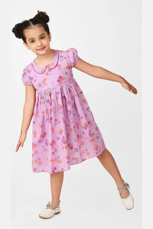 Fabindia Girls Floral Printed Peter Pan Collar Cotton Empire Dress