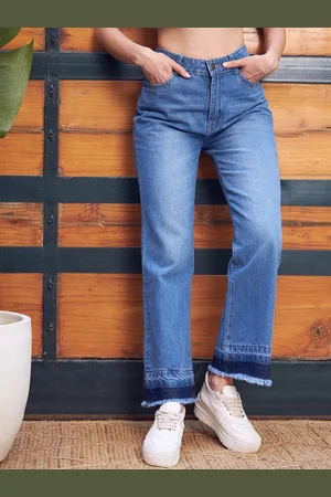 KASSUALLY Women Wide Leg Clean Look Light Fade Pure Cotton Jeans