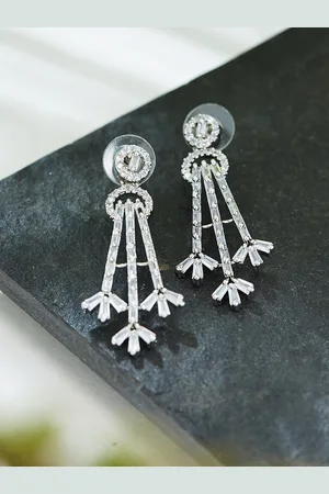 ATIBELLE Silver-Toned Silver-Plated Cubic Zirconia Drop Earrings