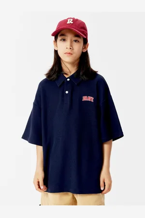 LULU & SKY Girls Solid Polo Collar Cotton Boxy T-shirt
