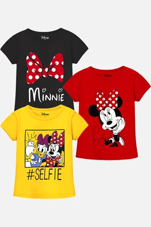 YK Girls Pack of 3 Mickey Mouse Printed Cotton T-shirts