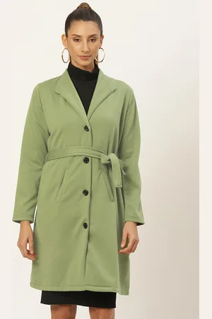 Belle Olive Green Solid Longline Over Coat