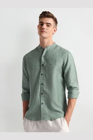 Arrow Mandarin Collar Cotton Curved Slim Fit Casual Shirt