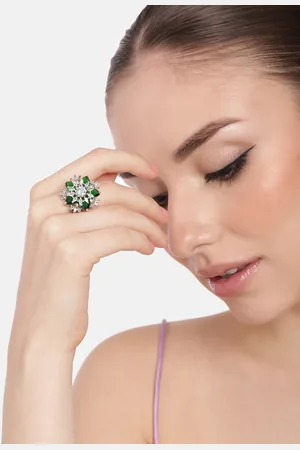 ESTELE Women Rhodium-Plated CZ-Studded Adjustable Finger Ring
