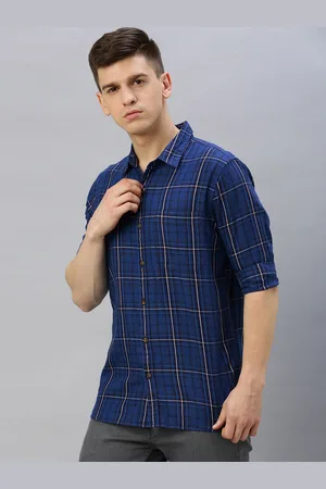 WROGN Men Navy Blue & White Slim Fit Checked Casual Shirt