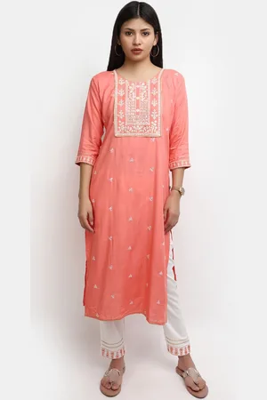 V-Mart Floral Embroidered Thread Work Straight Kurta With Trousers