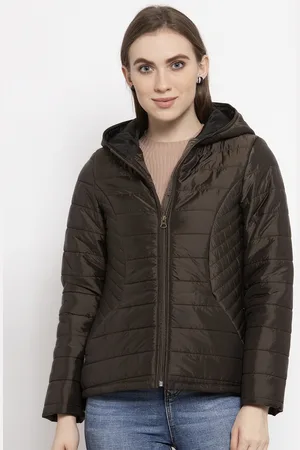 Gipsy Women Olive Green Self Design Padded Jacket