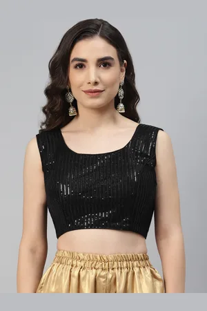 SHOPGARB Women Black Sequined Georgette Padded Saree Blouse