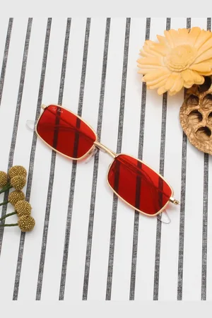 Ted Smith Unisex Red Lens & Gold-Toned Square Sunglasses with UV Protected Lens