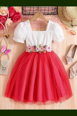 Miss & Chief Embellished Puff Sleeve Net A-Line Dress