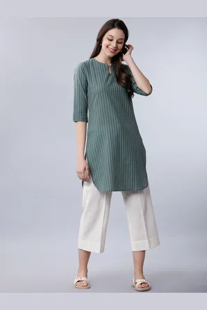 Vishudh Women Olive Green & Off-White Striped Tunic