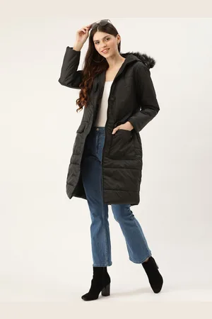 DressBerry Women Black Solid Longline Parka Jacket